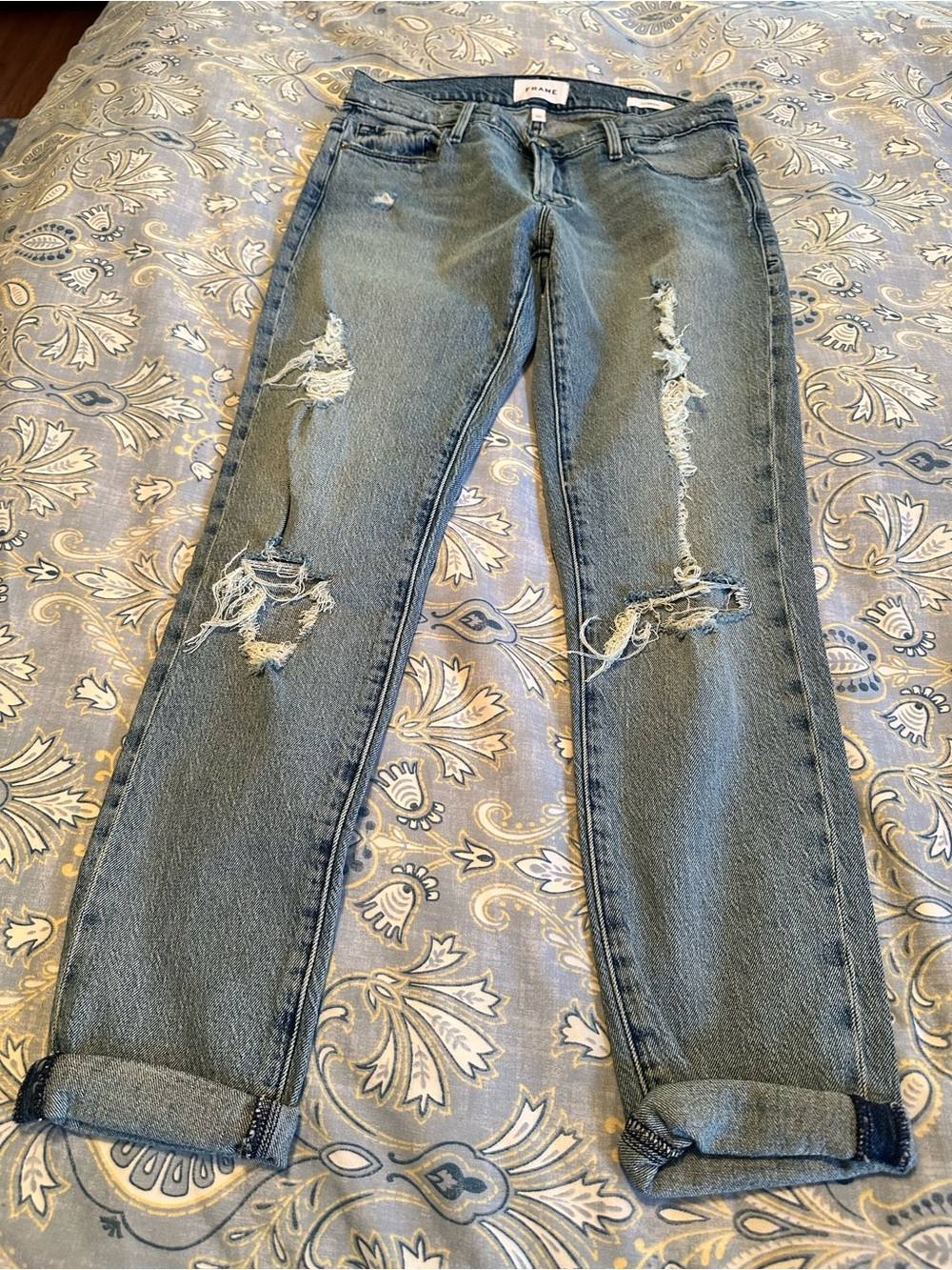 Frame Denim Le Garçon in Light Blue Distressed Wash